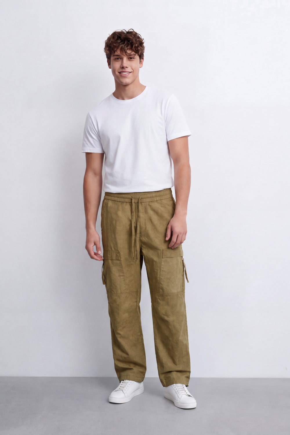 Men's Tomato Store Lightweight Crinkle Sherwal Pants Elastic Drawstring Waist Utility Flap Pockets