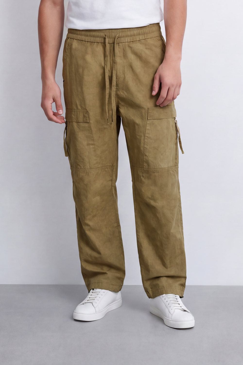Men's Tomato Store Lightweight Crinkle Sherwal Pants Elastic Drawstring Waist Utility Flap Pockets
