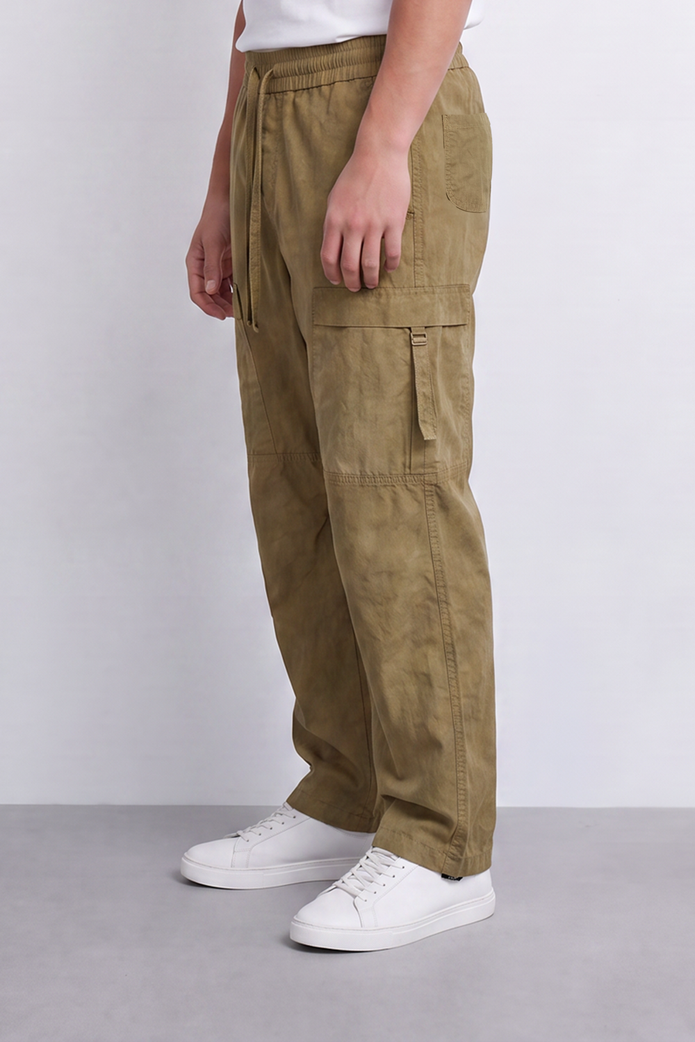 Men's Tomato Store Lightweight Crinkle Sherwal Pants Elastic Drawstring Waist Utility Flap Pockets