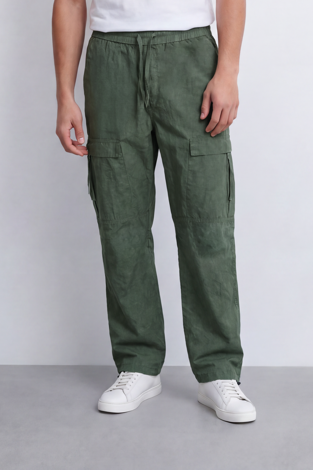 Men's Tomato Store Lightweight Crinkle Sherwal Pants Elastic Drawstring Waist Utility Flap Pockets