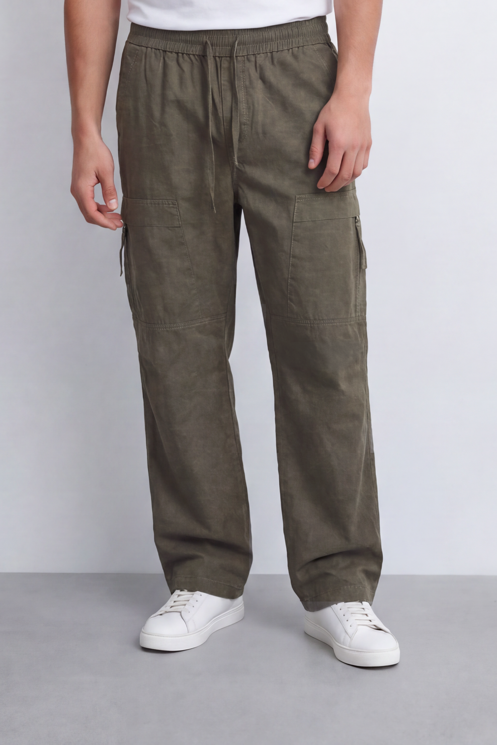 Men's Tomato Store Lightweight Crinkle Sherwal Pants Elastic Drawstring Waist Utility Flap Pockets