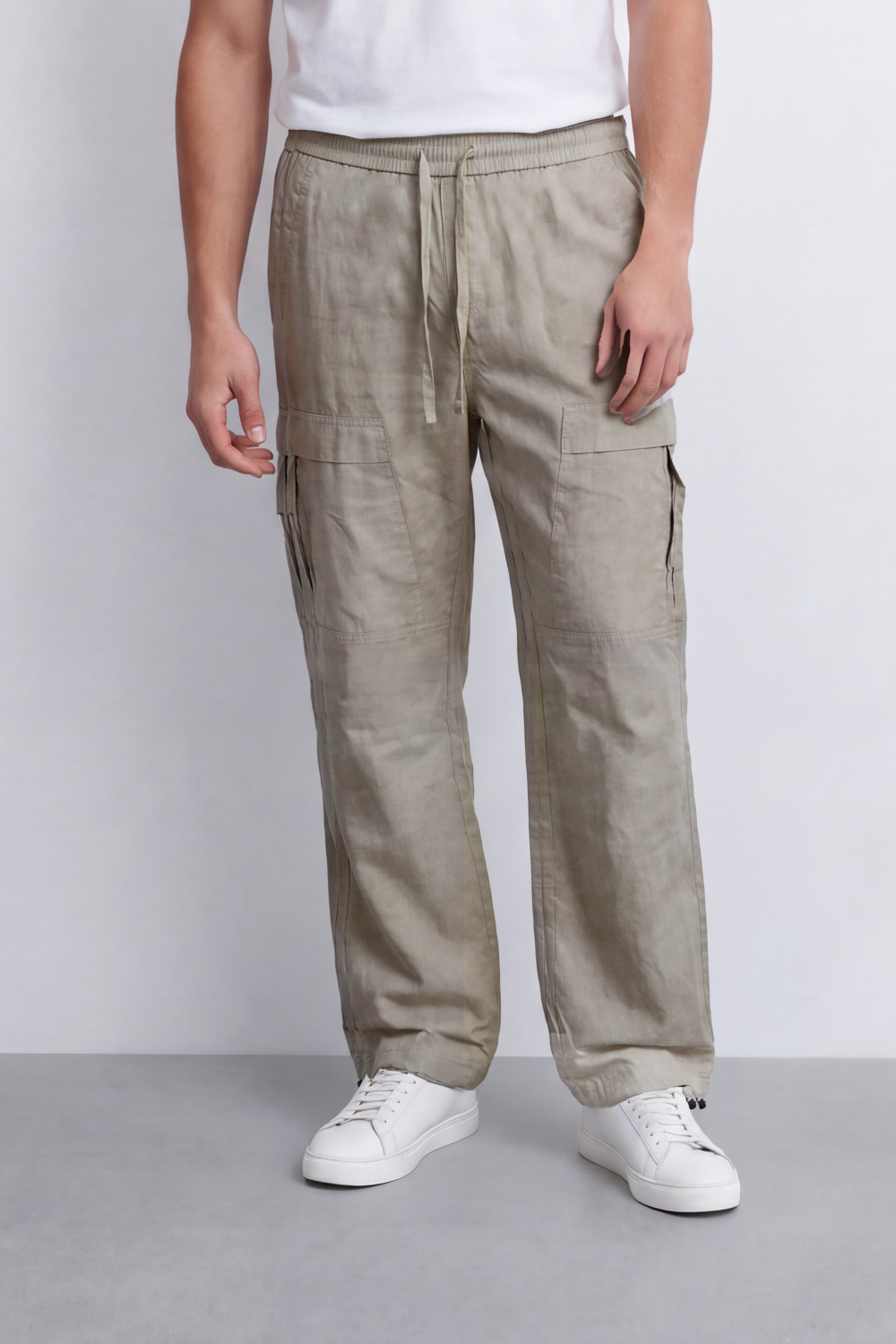 Men's Tomato Store Lightweight Crinkle Sherwal Pants Elastic Drawstring Waist Utility Flap Pockets