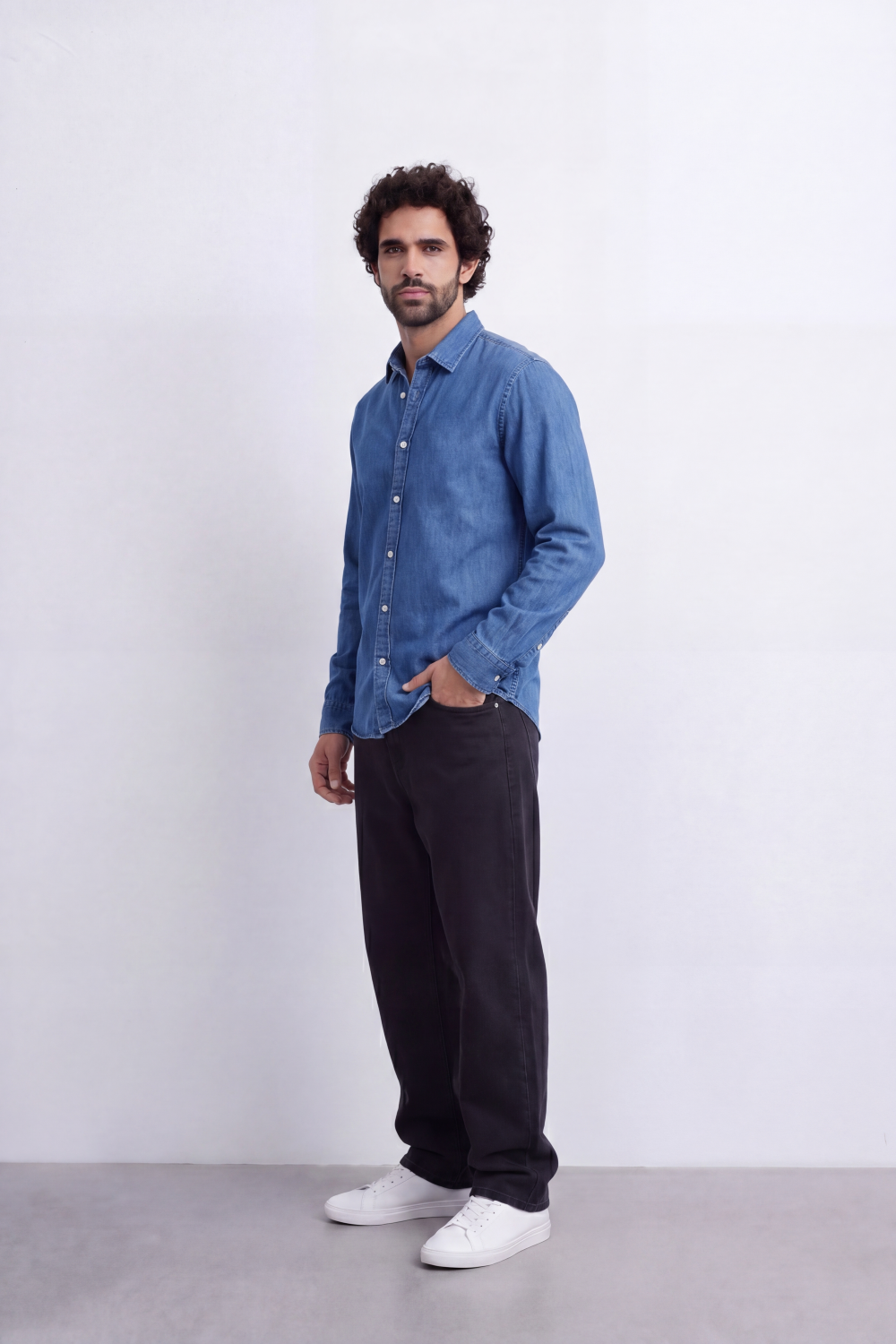 Men's Regular Fit Long Sleeve Jeans Denim Shirt Classic Chest Pocket Button Up Tomato Store Casual Everyday Style