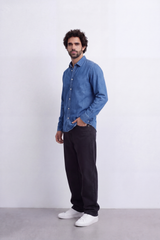 Men's Regular Fit Long Sleeve Jeans Denim Shirt Classic Chest Pocket Button Up Tomato Store Casual Everyday Style