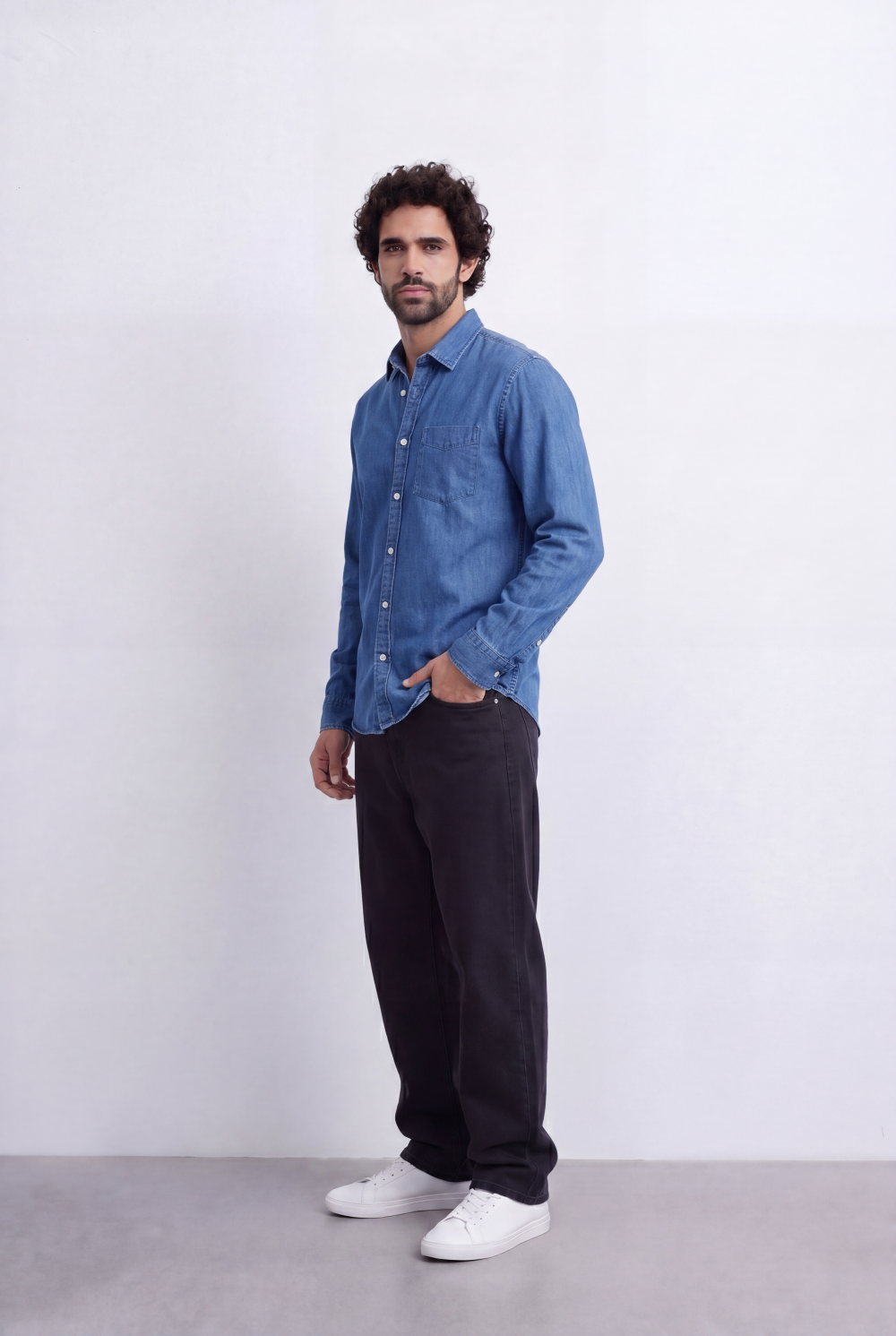 Men's Regular Fit Long Sleeve Jeans Denim Shirt Classic Chest Pocket Button Up Tomato Store Casual Everyday Style