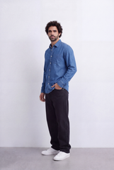 Men's Regular Fit Long Sleeve Jeans Denim Shirt Classic Chest Pocket Button Up Tomato Store Casual Everyday Style