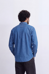 Men's Regular Fit Long Sleeve Jeans Denim Shirt Classic Chest Pocket Button Up Tomato Store Casual Everyday Style