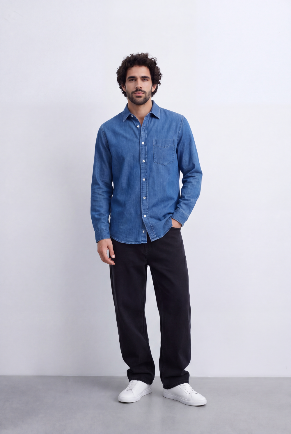 Men's Regular Fit Long Sleeve Jeans Denim Shirt Classic Chest Pocket Button Up Tomato Store Casual Everyday Style