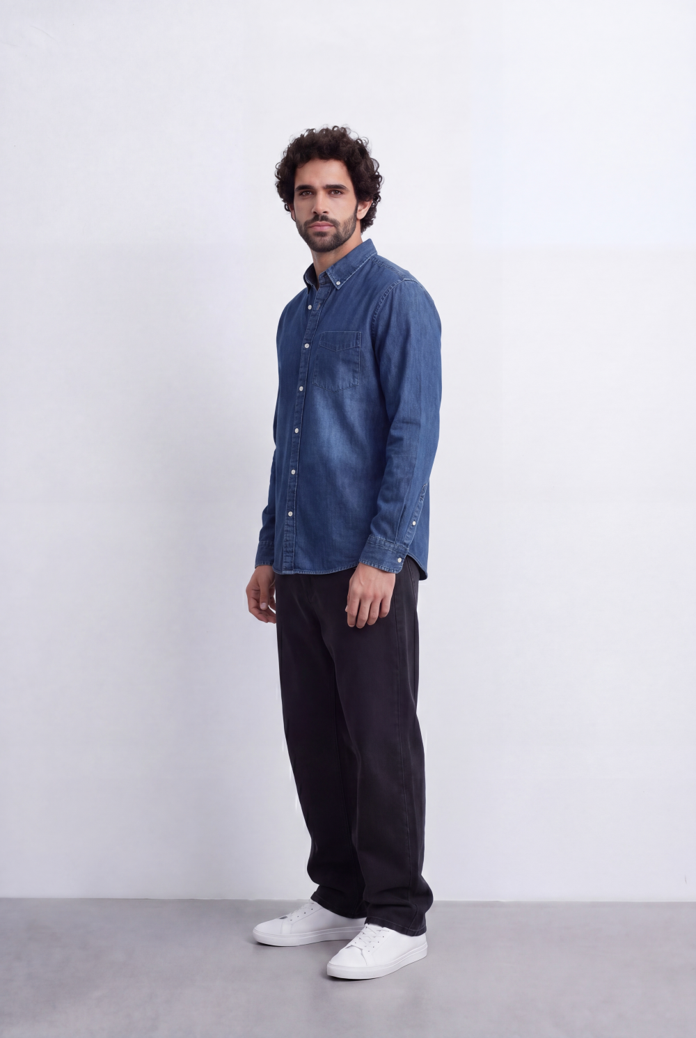 Men's Regular Fit Long Sleeve Jeans Denim Shirt Classic Chest Pocket Button Up Tomato Store Casual Everyday Style