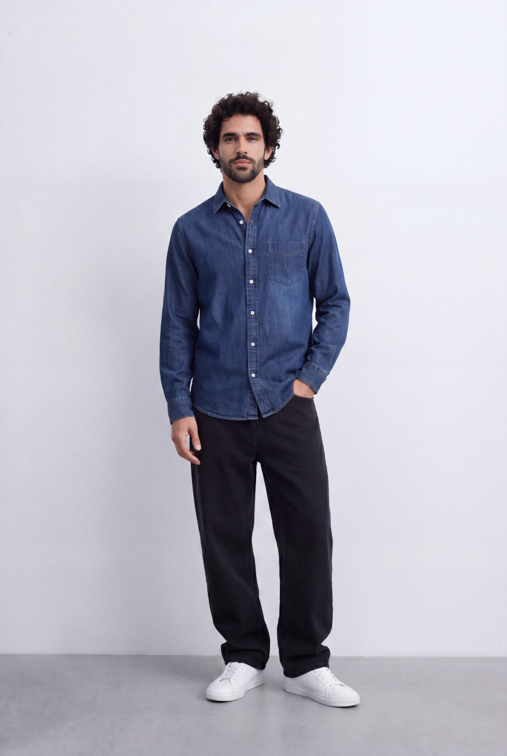 Men's Regular Fit Long Sleeve Jeans Denim Shirt Classic Chest Pocket Button Up Tomato Store Casual Everyday Style