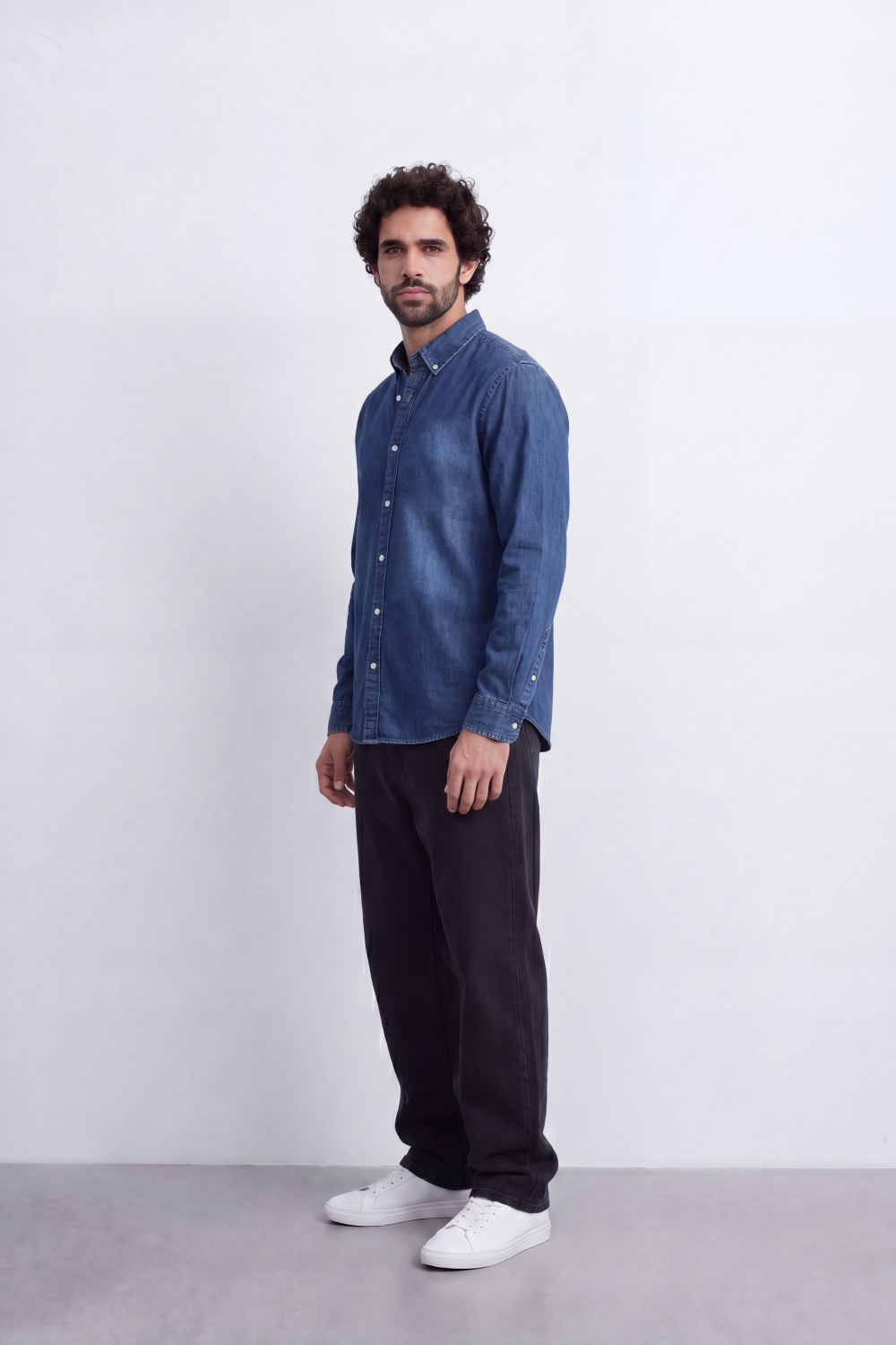 Men's Regular Fit Long Sleeve Jeans Denim Shirt Classic Chest Pocket Button Up Tomato Store Casual Everyday Style