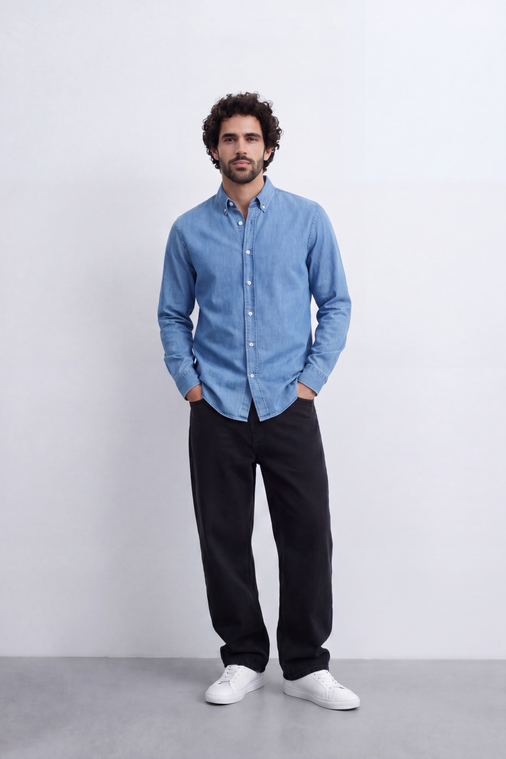 Men's Regular Fit Long Sleeve Jeans Denim Shirt Classic Chest Pocket Button Up Tomato Store Casual Everyday Style