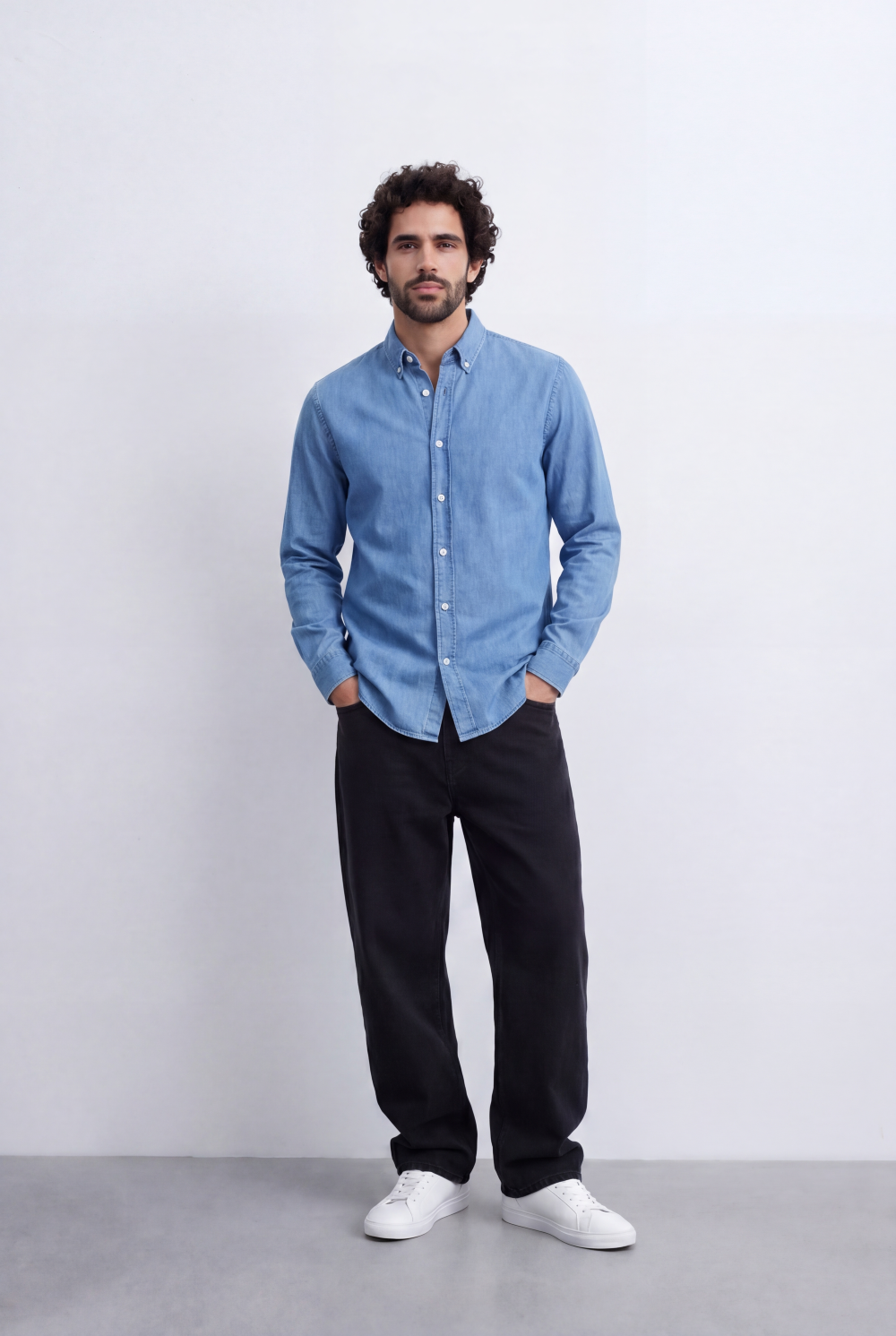 Men's Regular Fit Long Sleeve Jeans Denim Shirt Classic Chest Pocket Button Up Tomato Store Casual Everyday Style