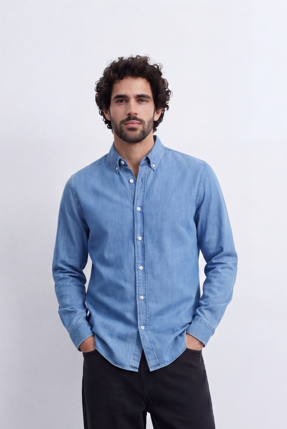 Men's Regular Fit Long Sleeve Jeans Denim Shirt Classic Chest Pocket Button Up Tomato Store Casual Everyday Style
