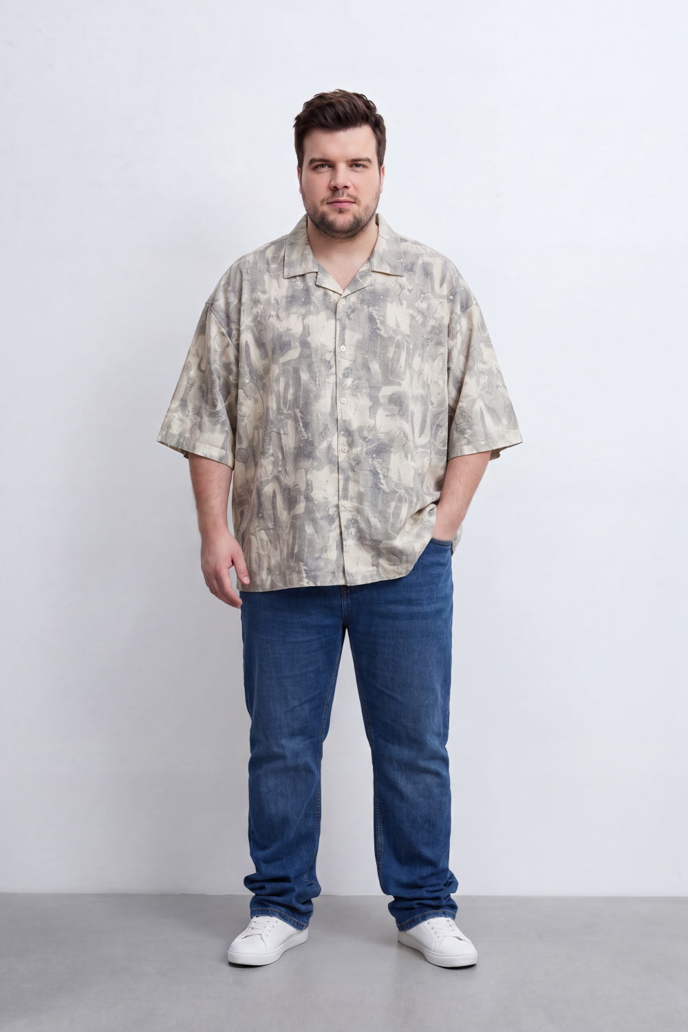 Men's Tomato Store Woven Shirt Abstract Allover Print Revere Collar Button Front Loose Big Size Fit