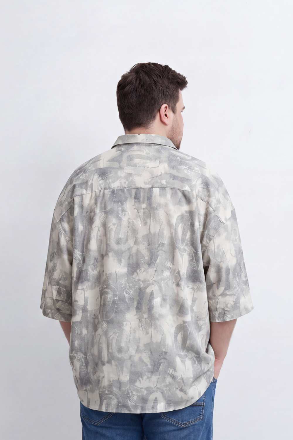 Men's Tomato Store Woven Shirt Abstract Allover Print Revere Collar Button Front Loose Big Size Fit