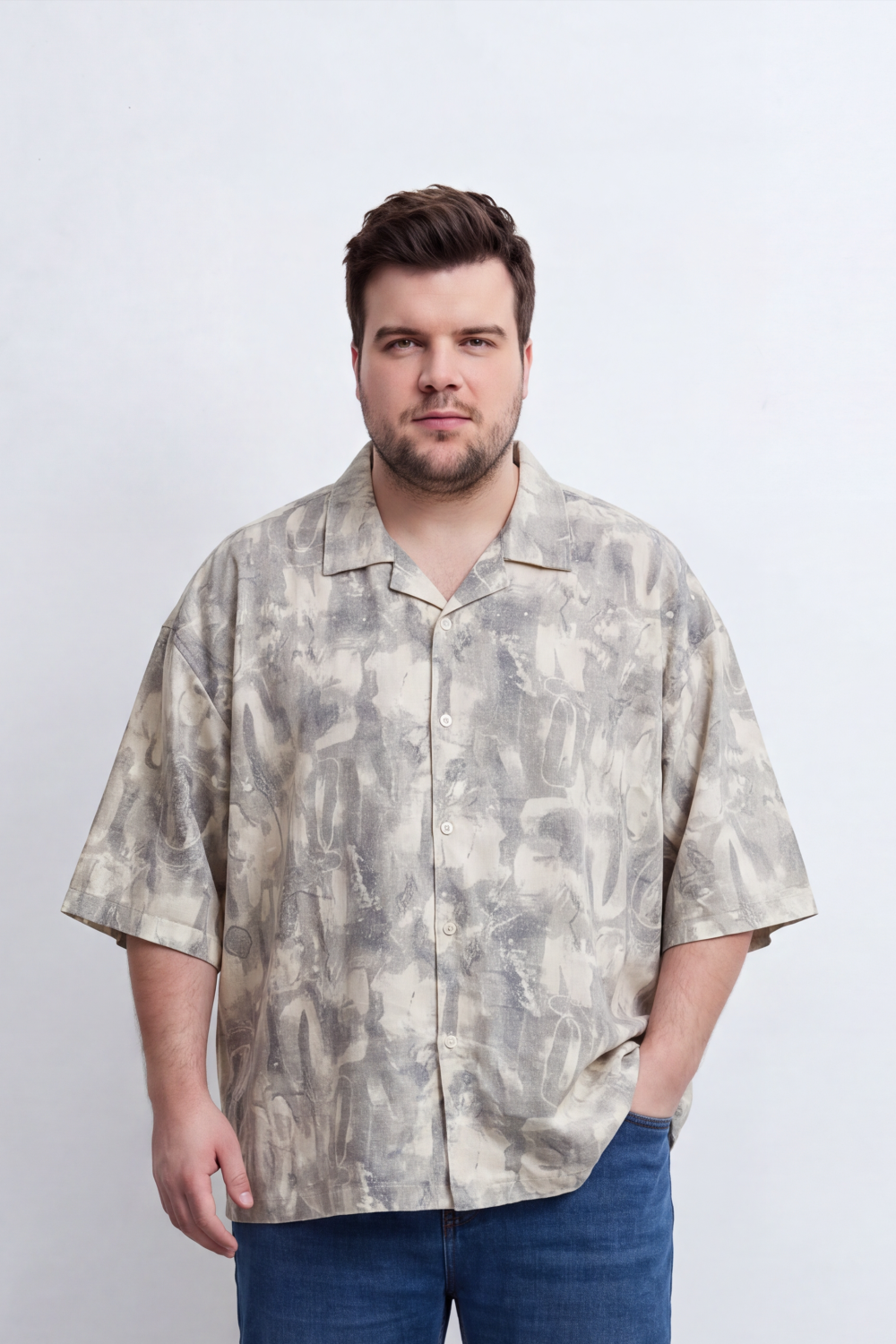 Men's Tomato Store Woven Shirt Abstract Allover Print Revere Collar Button Front Loose Big Size Fit