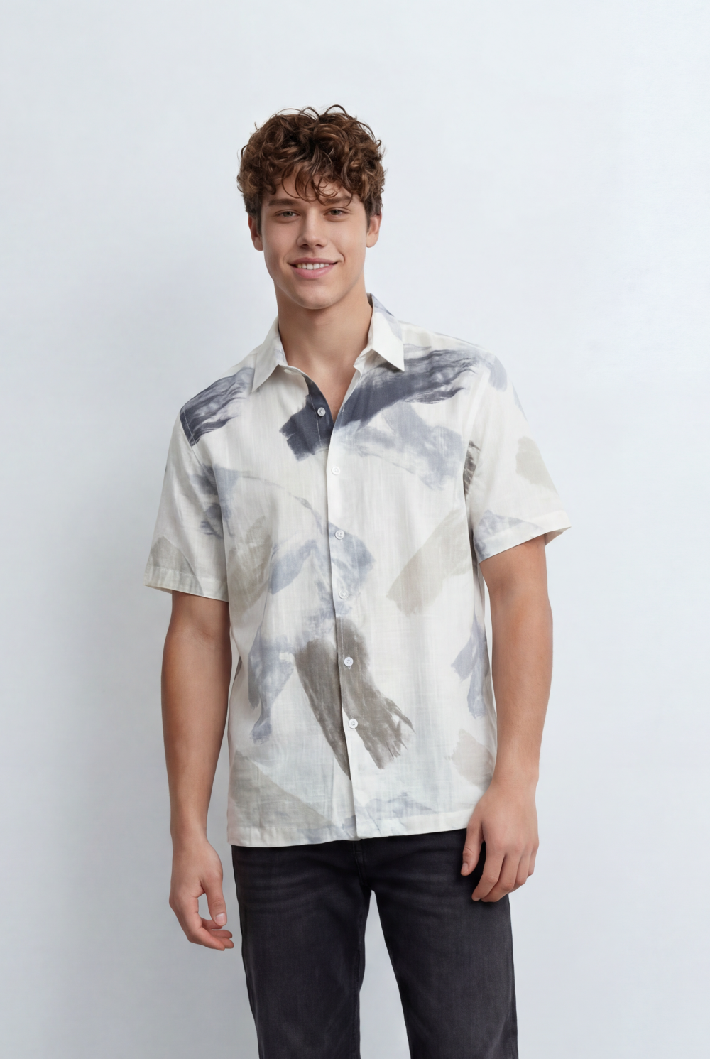 Men’s Tomato Store Printed Resort Shirt Featuring All Over Abstract Brushstroke Pattern
