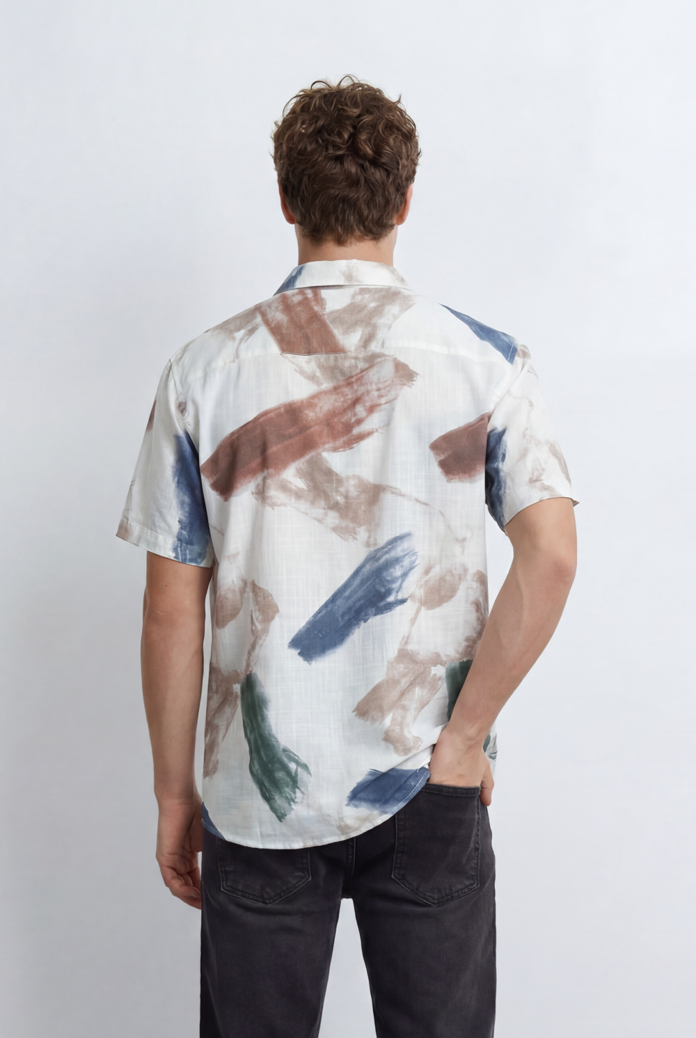 Men’s Tomato Store Printed Resort Shirt Featuring All Over Abstract Brushstroke Pattern