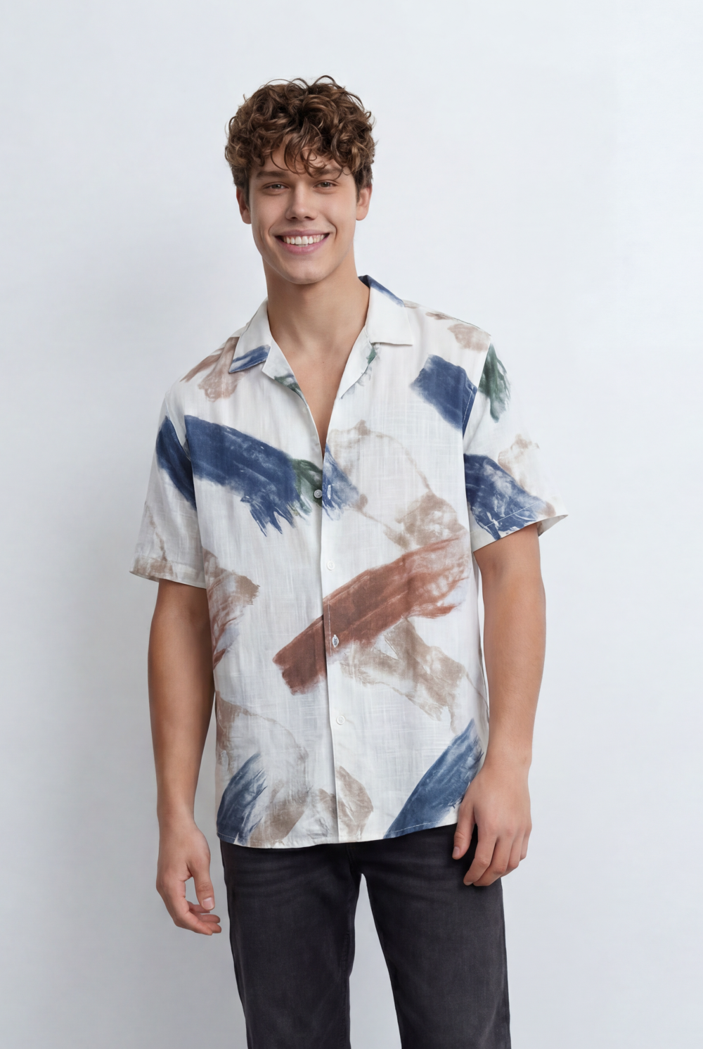 Men’s Tomato Store Printed Resort Shirt Featuring All Over Abstract Brushstroke Pattern