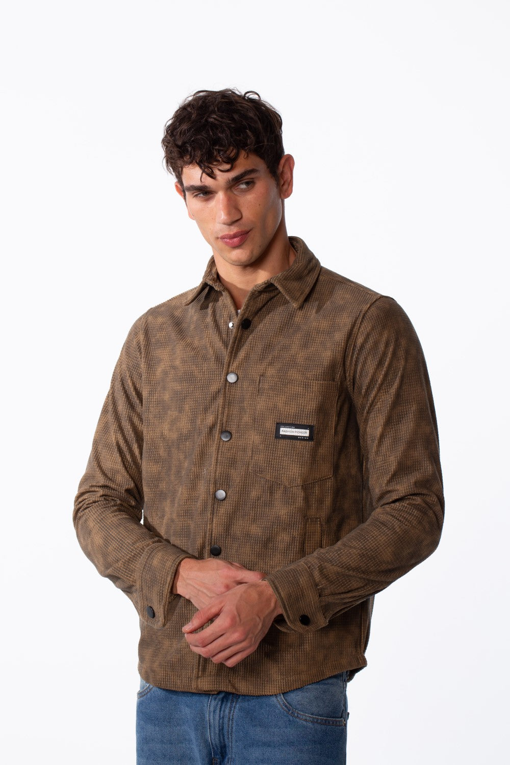 Men's Jacquard Regular Fit Front Pocket Winter Shirt