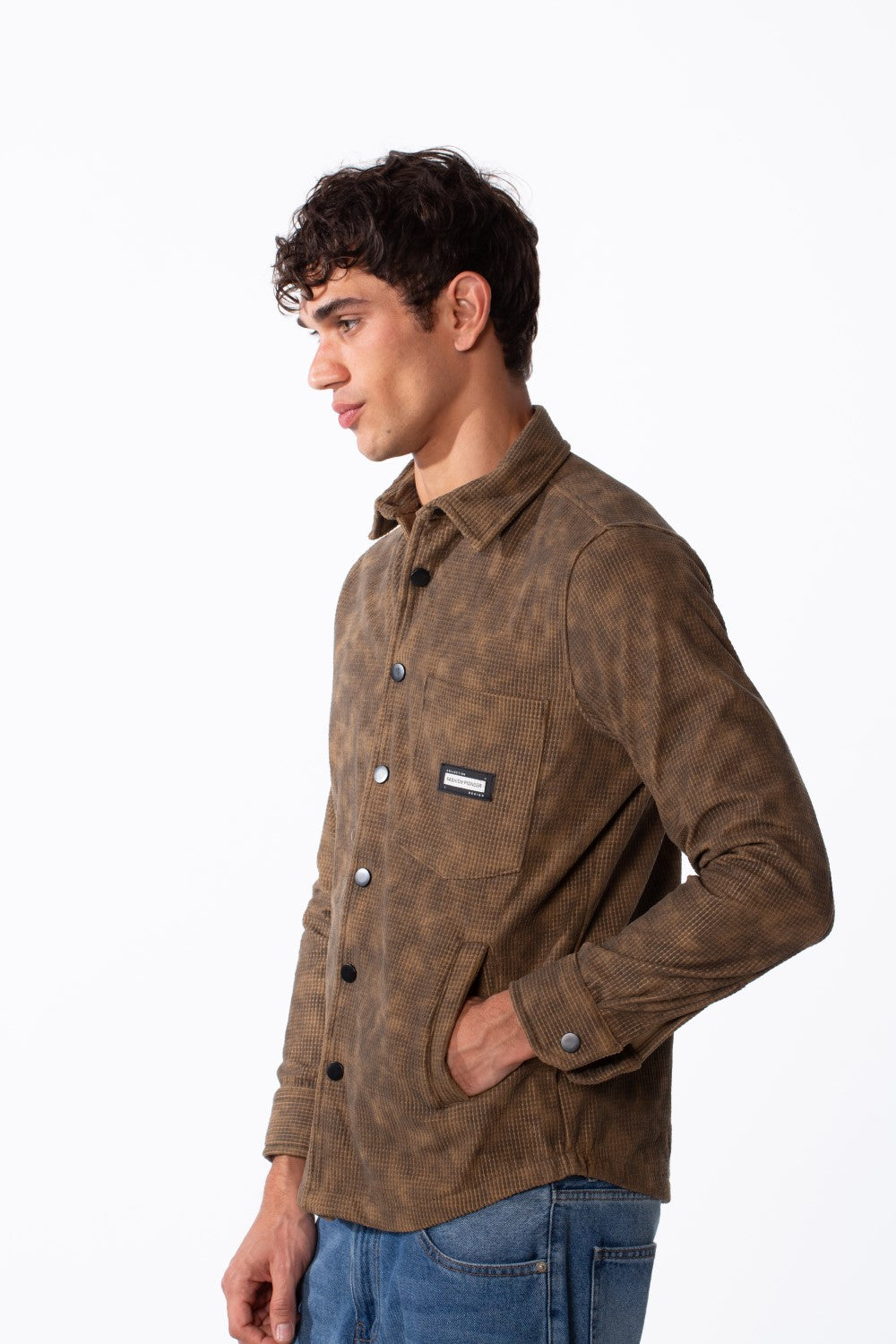 Men's Jacquard Regular Fit Front Pocket Winter Shirt