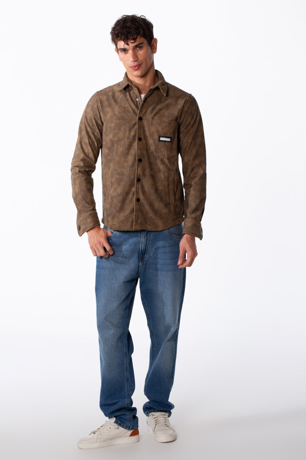 Men's Jacquard Regular Fit Front Pocket Winter Shirt