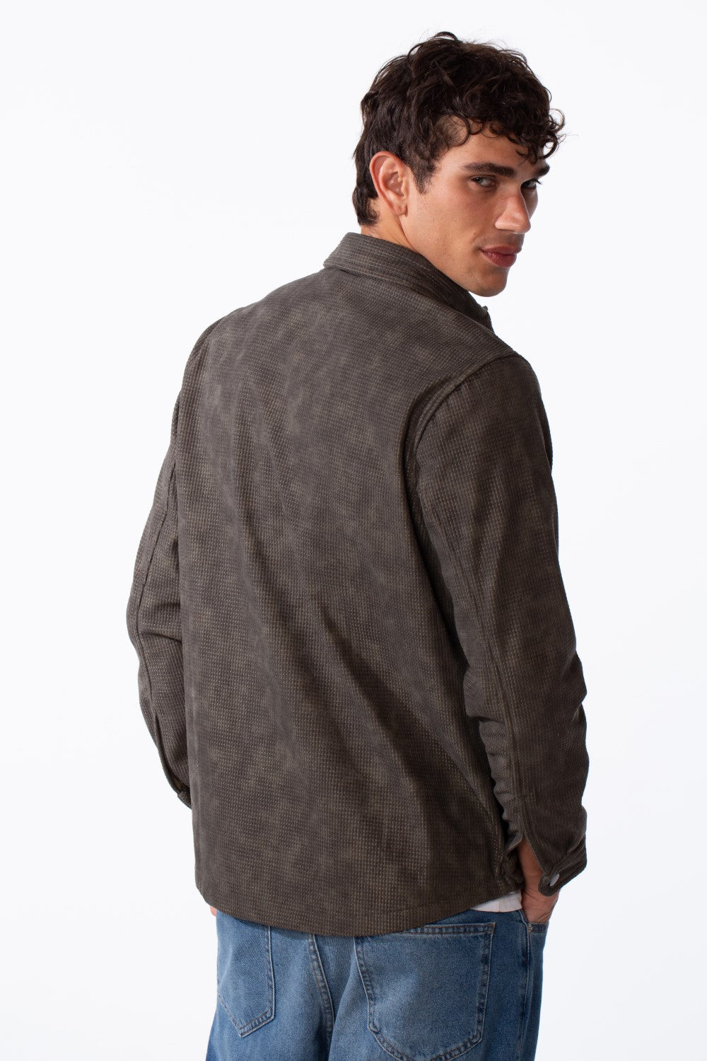 Men's Jacquard Regular Fit Front Pocket Winter Shirt