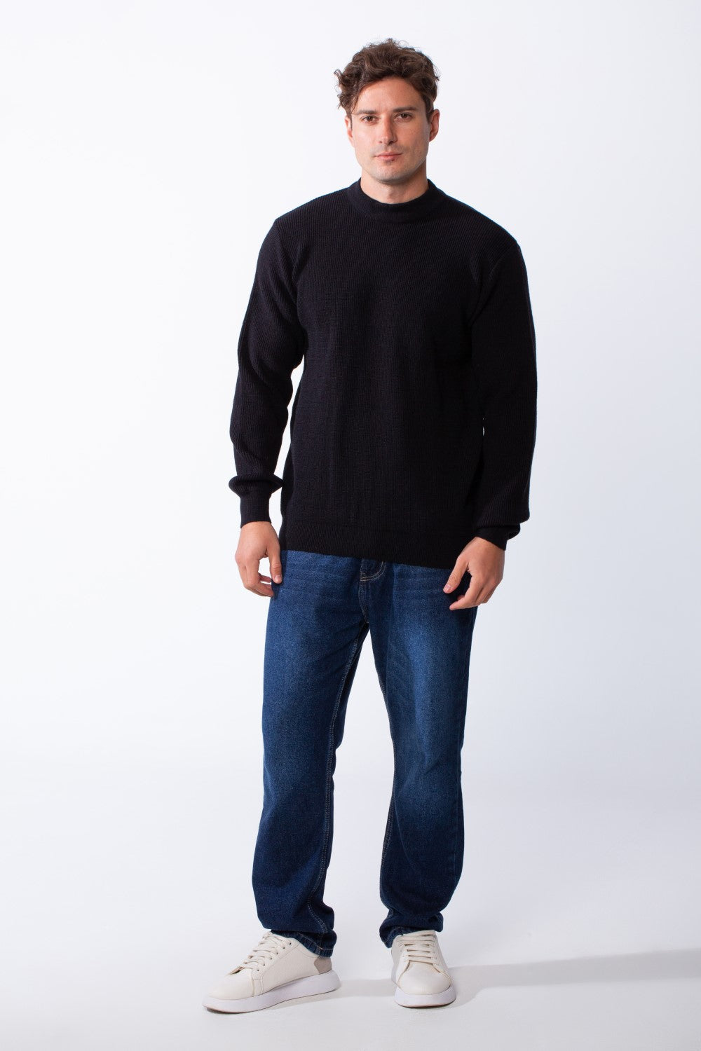 Men's Crew Neck Textured Ribbed Knit Fabric With Long Sleeve Basic Slim Fit For Layering Classic Pullover