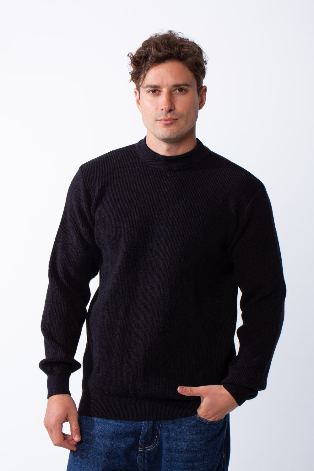 Men's Crew Neck Textured Ribbed Knit Fabric With Long Sleeve Basic Slim Fit For Layering Classic Pullover