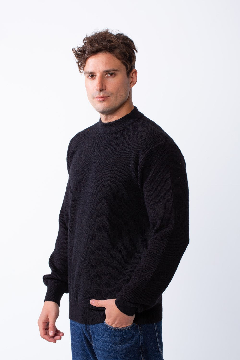 Men's Crew Neck Textured Ribbed Knit Fabric With Long Sleeve Basic Slim Fit For Layering Classic Pullover