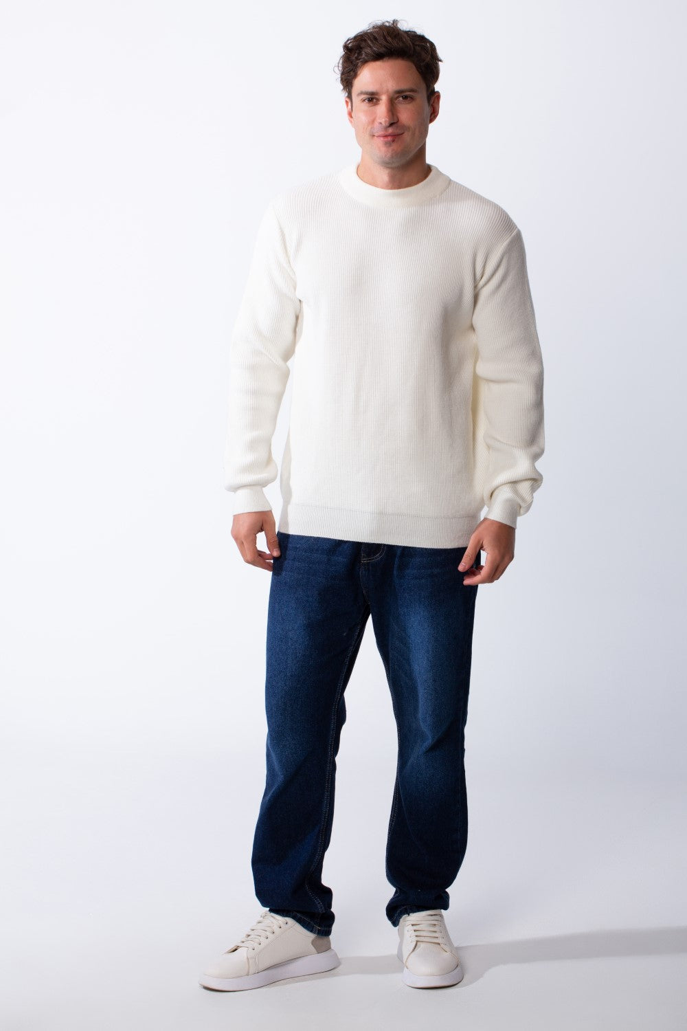 Men's Crew Neck Textured Ribbed Knit Fabric With Long Sleeve Basic Slim Fit For Layering Classic Pullover