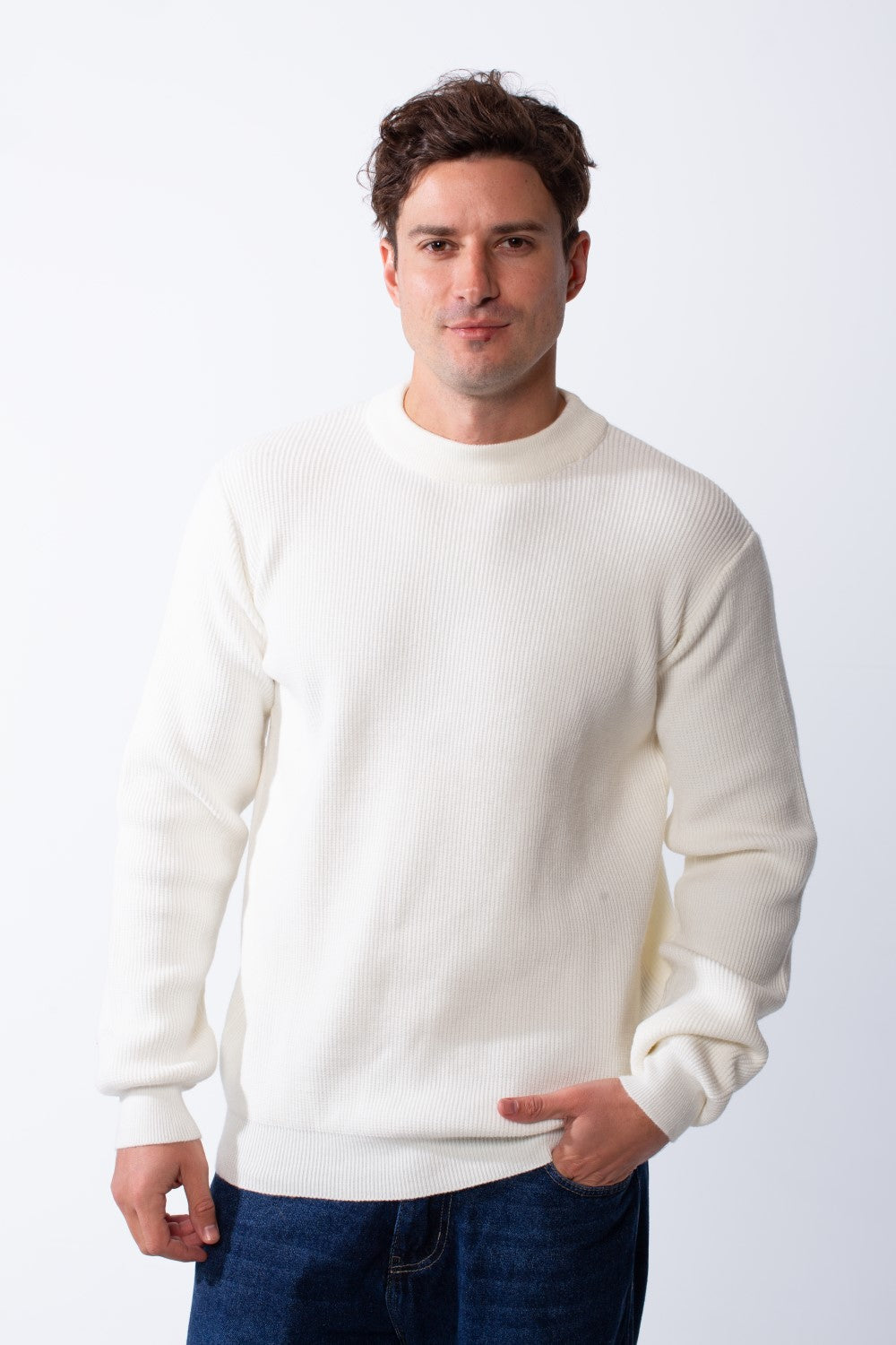 Men's Crew Neck Textured Ribbed Knit Fabric With Long Sleeve Basic Slim Fit For Layering Classic Pullover
