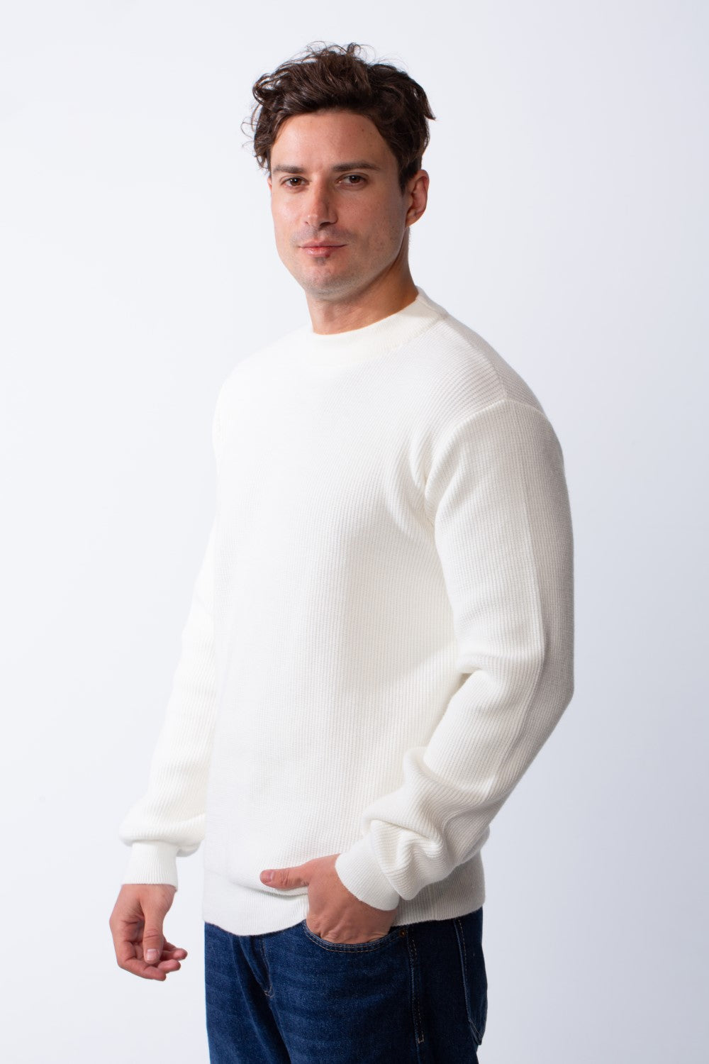 Men's Crew Neck Textured Ribbed Knit Fabric With Long Sleeve Basic Slim Fit For Layering Classic Pullover