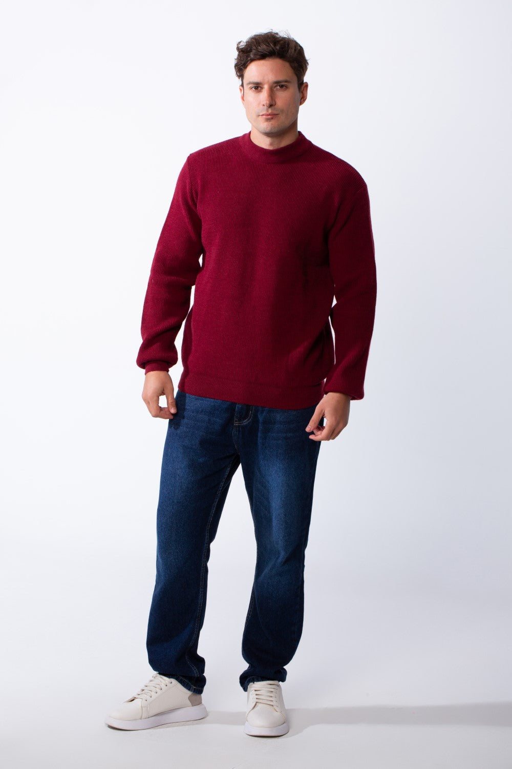 Men's Crew Neck Textured Ribbed Knit Fabric With Long Sleeve Basic Slim Fit For Layering Classic Pullover