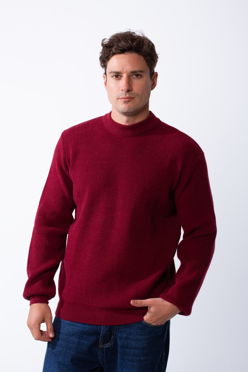 Men's Crew Neck Textured Ribbed Knit Fabric With Long Sleeve Basic Slim Fit For Layering Classic Pullover