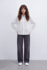 Women’s Tomato Store Eyelet Bloom Blouse Cutwork Floral Embroidery Spreads Across The Body With Punched Lace Detail