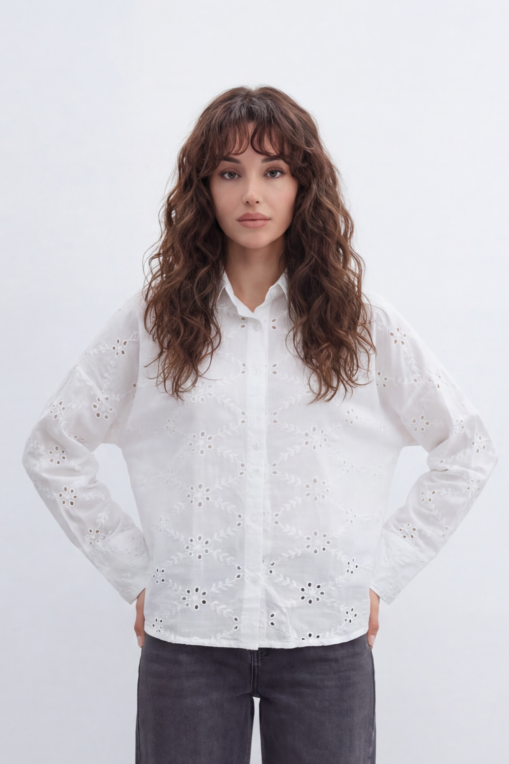 Women’s Tomato Store Eyelet Bloom Blouse Cutwork Floral Embroidery Spreads Across The Body With Punched Lace Detail