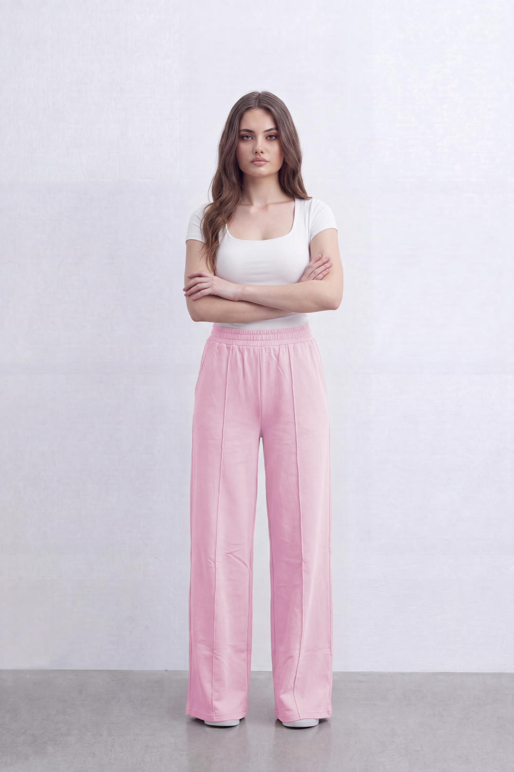 Women’s Tomato Store Soft Column Wide Linen Pants Clean Brushed Surface Defined By Vertical Pintuck Lines