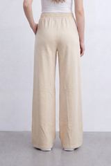 Women’s Tomato Store Soft Column Wide Linen Pants Clean Brushed Surface Defined By Vertical Pintuck Lines