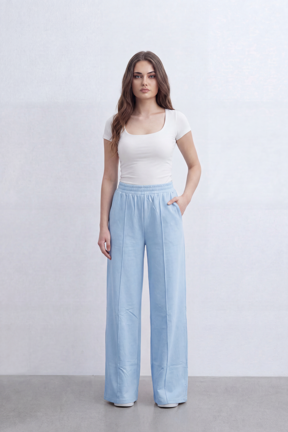 Women’s Tomato Store Soft Column Wide Linen Pants Clean Brushed Surface Defined By Vertical Pintuck Lines