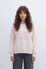 Women’s Tomato Store Soft Script T-Shirt With Brushed Fleece Surface Raised Bouclé Embroidery Front Placement Tonal Letter Artwork