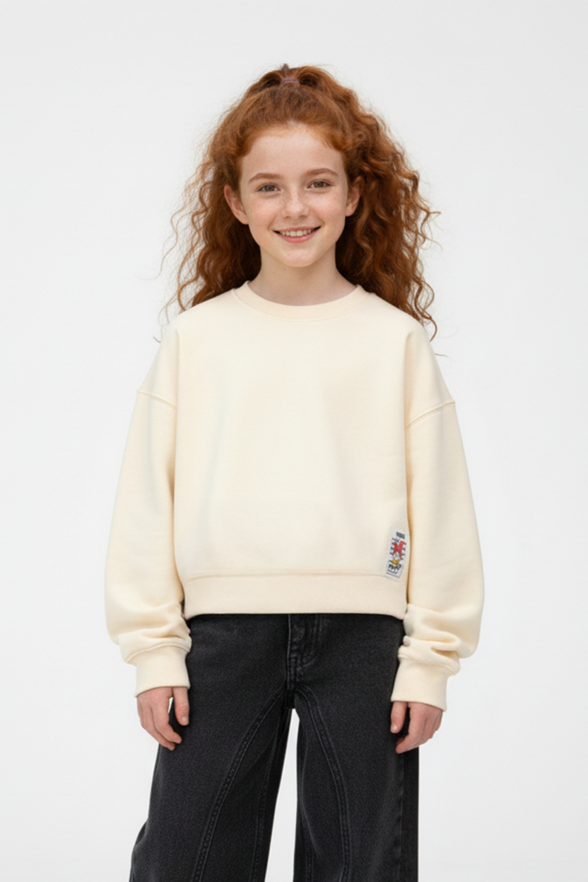Girl’s Slim Fit Melton Round Neck Daily Wear Sweatshirt