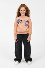 Girl’s Slim Fit Melton Round Neck Front Print Sweatshirt