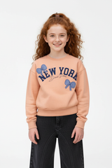 Girl’s Slim Fit Melton Round Neck Front Print Sweatshirt