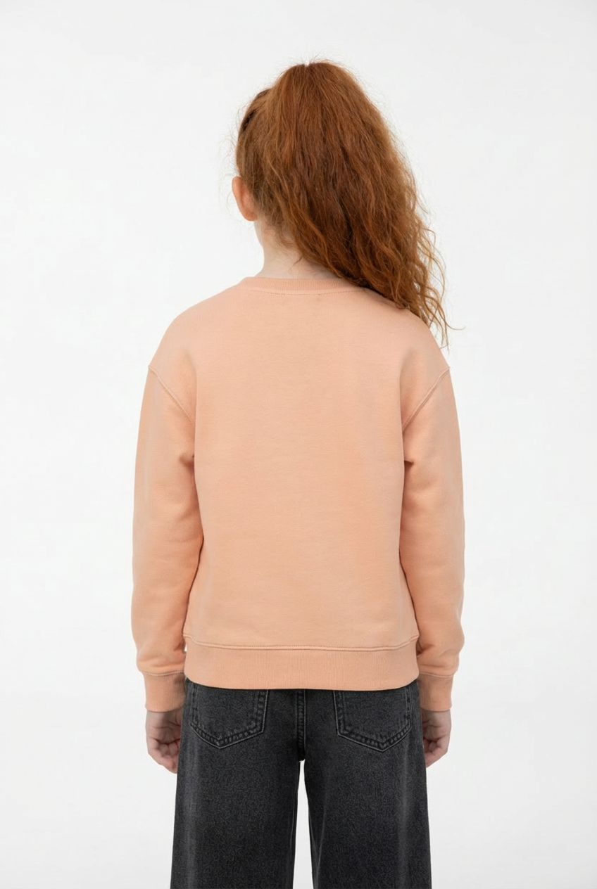 Girl’s Slim Fit Melton Round Neck Front Print Sweatshirt