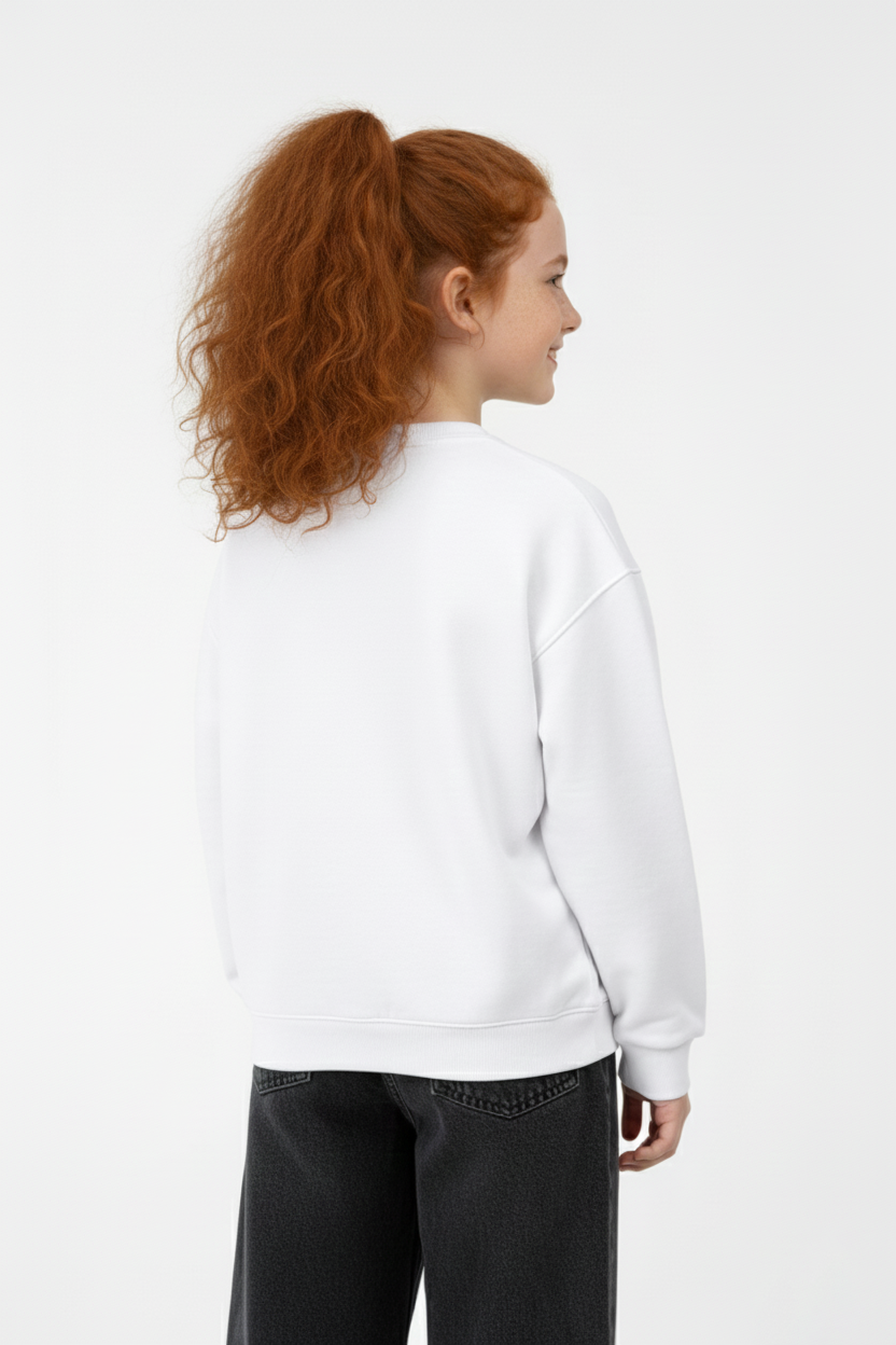 Girl’s Slim Fit Melton Round Neck Front Print Sweatshirt