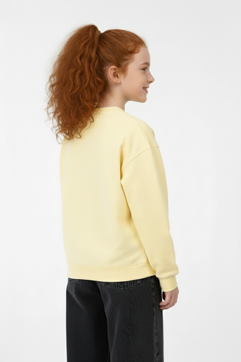 Girl’s Slim Fit Melton Round Neck Front Print Sweatshirt