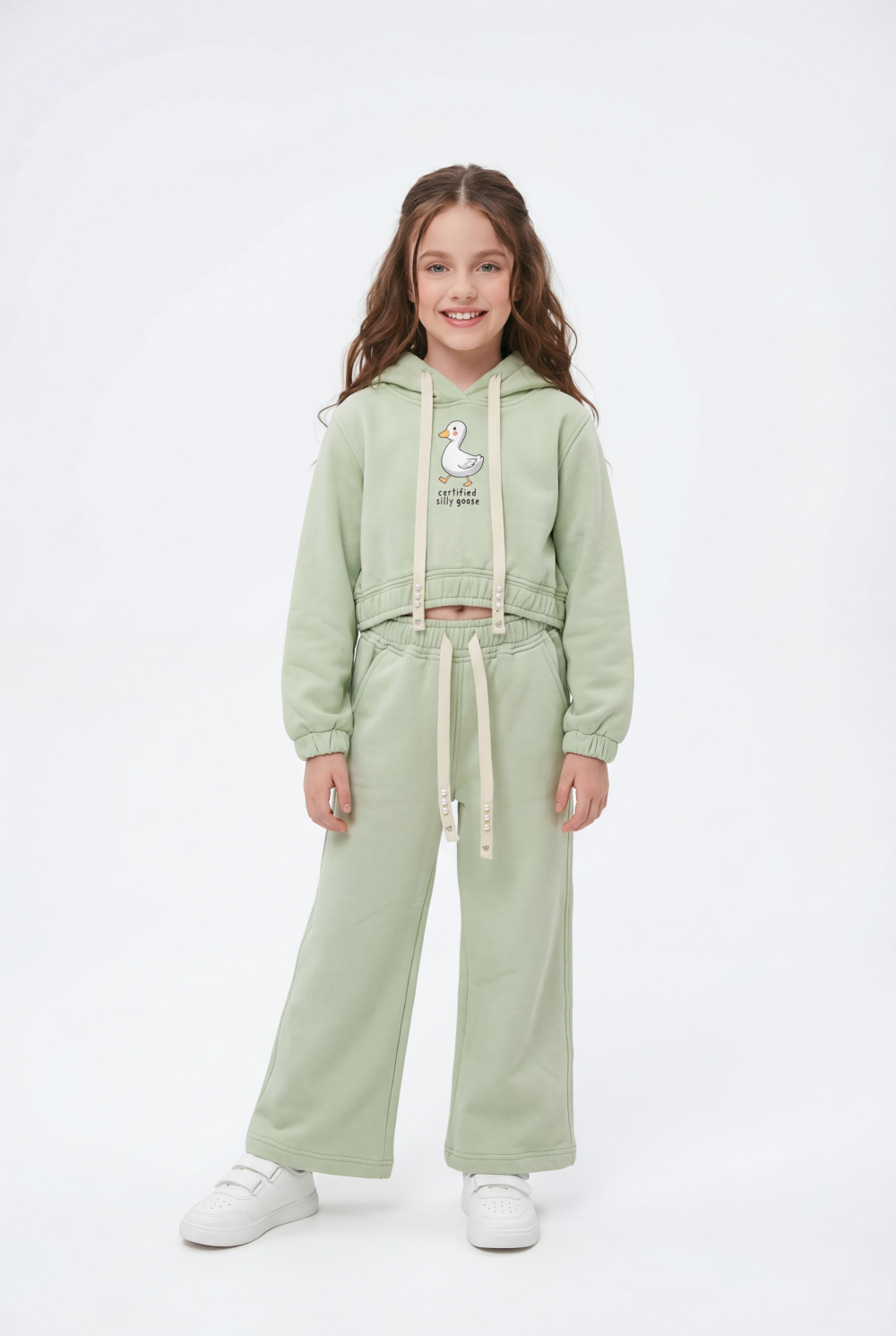 Girl's Tomato Store Slim Fit Outfit Set Hooded Playful Duck Graphic Drawstring Detail