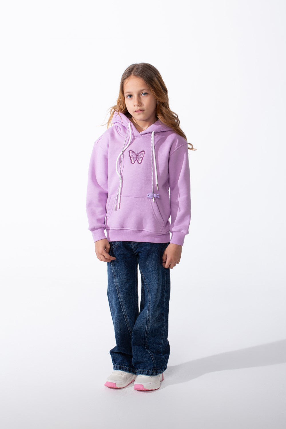 Girl's Oversized Crew Neck Ribbed Cuffs Bold Chest Graphic Sweatshirt